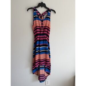 Fun & Flirt Striped High-Low Dress Blue Pink Orange Size M Sleeveless Racerback